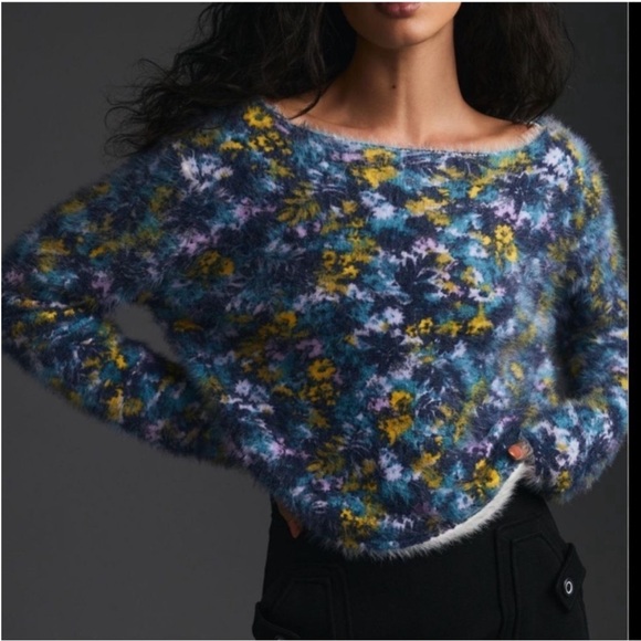 Fuzzy eyelash Pilcro by Anthropologie sweater size medium relaxed eclectic boho - Picture 1 of 10
